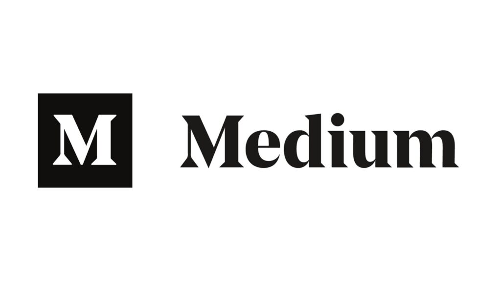 Logo for the online platform, Medium. It shows a large letter M in white on a black square, and has the word "Medium" to the right of it.